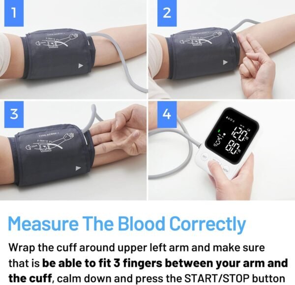 Blood Pressure Monitor Upper Arm Machine Accurate Adjustable Manual BP Cuff Kit Led Backlit Display 2 Users 240 Sets Memory Includes Storage Bag White - Image 7