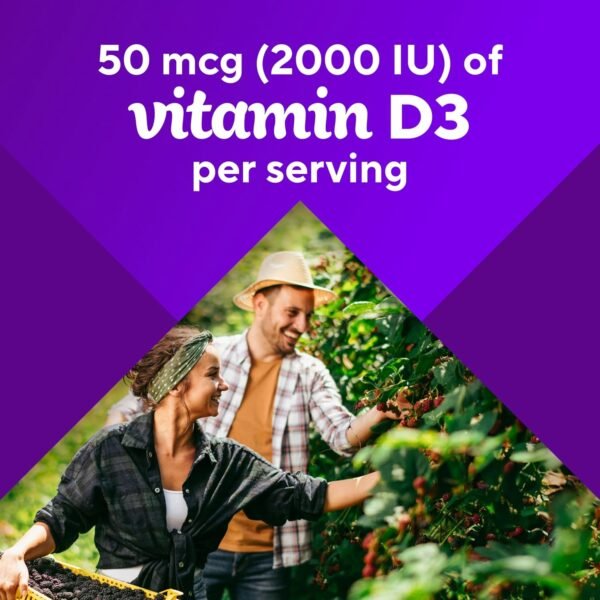 vitafusion Vitamin D3 Gummies, Bone and Immune Support, Peach, Blackberry, Strawberry Flavored, 50 mcg D3 Gummy Vitamin Supplement, 75 Day Supply, 150 Count - Image 6