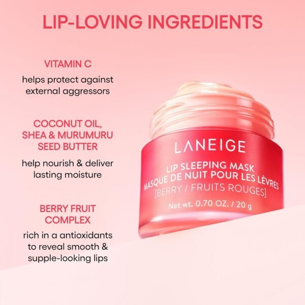 LANEIGE Lip Sleeping Mask: Nourish, Hydrate, Vitamin C, Murumuru & Shea Butter, Antioxidants, Flaky, Dry Lips - Image 7