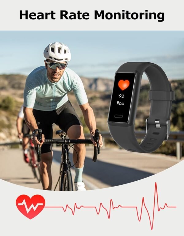 Fitness Tracker, Fitness Watches for Women Men Pedometer Watch with 24/7 Heart Rate Monitor Sleep Tracker Step/Calorie Counter Stopwatch IP68 Waterproof Activity Trackers (Dark Black) - Image 3