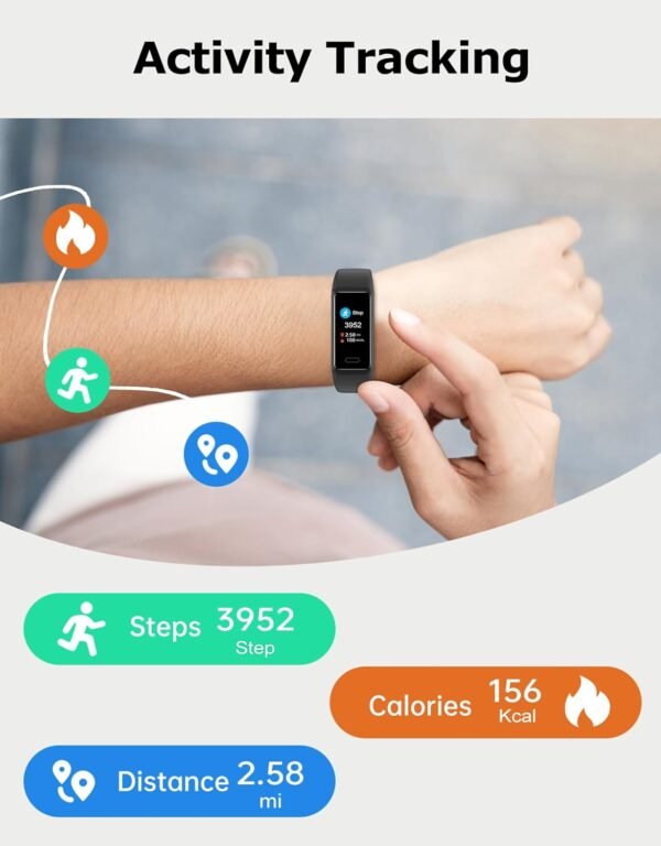 Fitness Tracker, Fitness Watches for Women Men Pedometer Watch with 24/7 Heart Rate Monitor Sleep Tracker Step/Calorie Counter Stopwatch IP68 Waterproof Activity Trackers (Dark Black) - Image 4