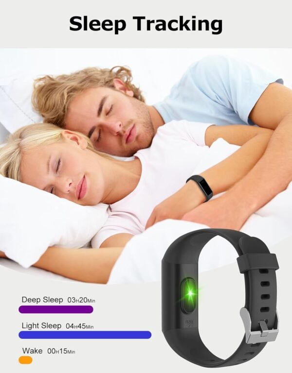 Fitness Tracker, Fitness Watches for Women Men Pedometer Watch with 24/7 Heart Rate Monitor Sleep Tracker Step/Calorie Counter Stopwatch IP68 Waterproof Activity Trackers (Dark Black) - Image 5