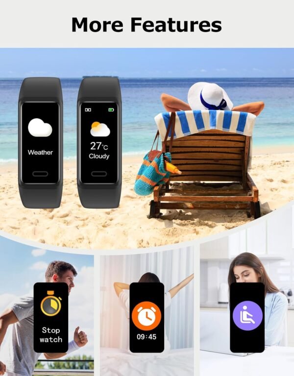 Fitness Tracker, Fitness Watches for Women Men Pedometer Watch with 24/7 Heart Rate Monitor Sleep Tracker Step/Calorie Counter Stopwatch IP68 Waterproof Activity Trackers (Dark Black) - Image 6