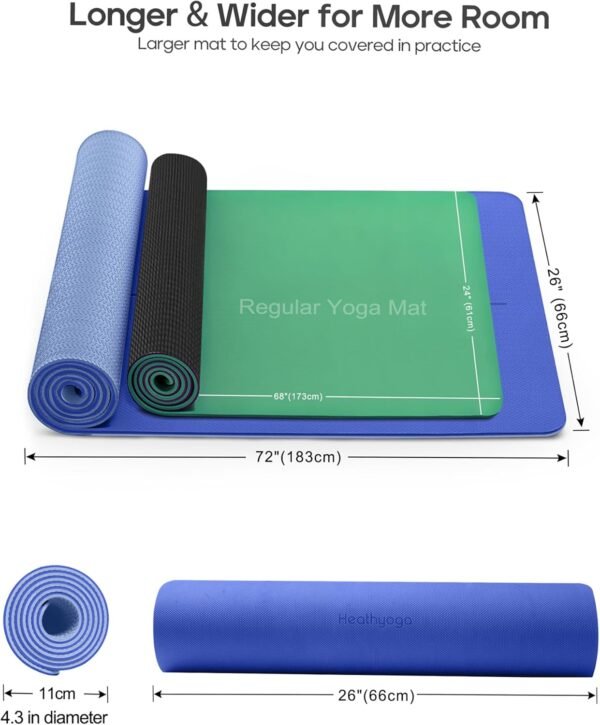 Heathyoga Eco Friendly Non Slip Yoga Mat, Body Alignment System, SGS Certified TPE Material - Textured Non Slip Surface and Optimal Cushioning,72"x 26" Thickness 1/4" - Image 5