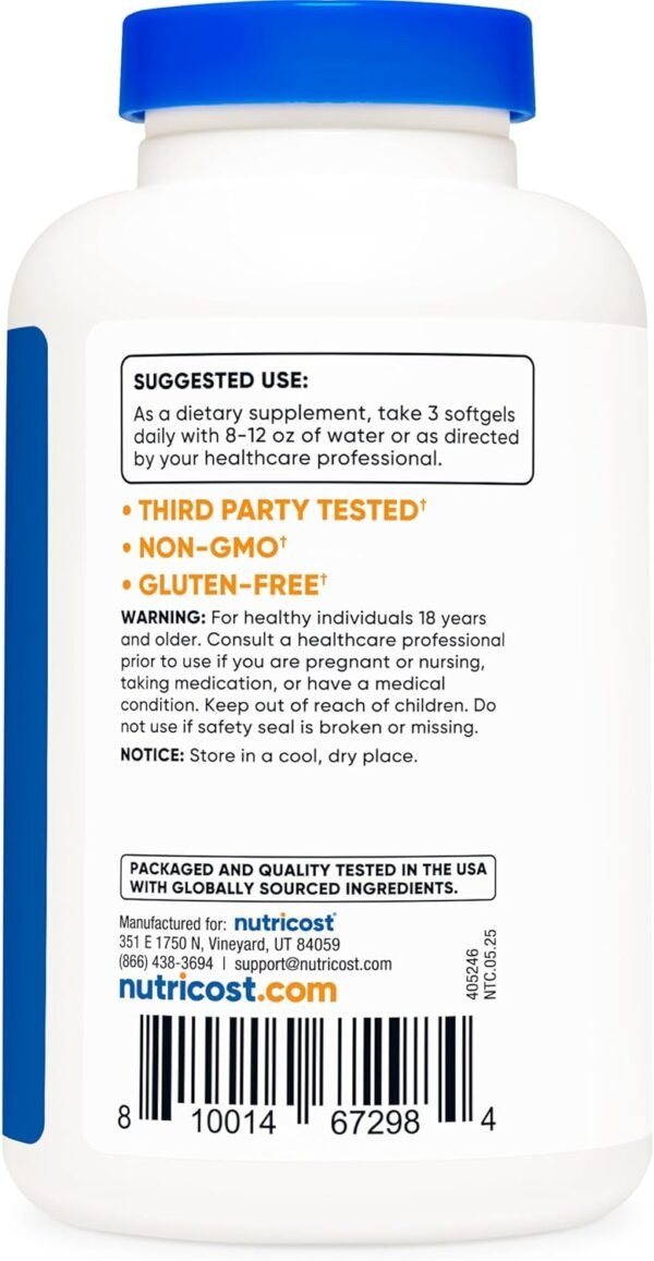 Nutricost Omega 3 Fish Oil - 2500MG, 120 Softgels (40 Serv) - Fish Oil, Wild Caught! 1200mg EPA 850mg DHA - Non-GMO, Gluten Free - Image 4