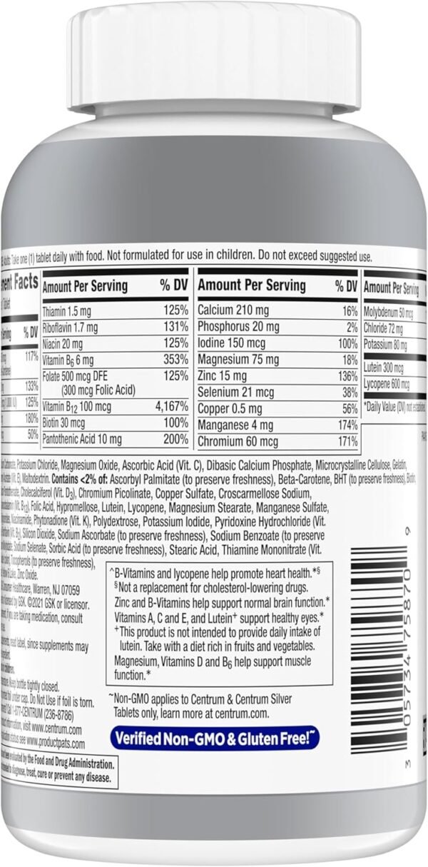 Centrum Silver Men's 50+ Multivitamin with Vitamin D3, B-Vitamins, Zinc for Memory and Cognition - 200 Tablets - Image 11