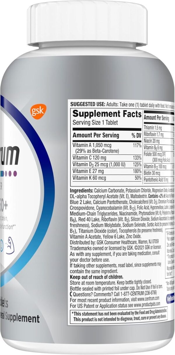 Centrum Silver Men's 50+ Multivitamin with Vitamin D3, B-Vitamins, Zinc for Memory and Cognition - 200 Tablets - Image 12