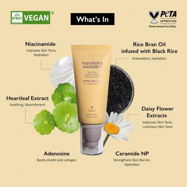 Haruharu Wonder Black Rice Moisture Airyfit Daily Sunscreen 1.69fl.oz - Velvet Finish, No White Cast, Hydrating, Moisturizing, Korean Skin Care, Vegan, Clean Beauty - Image 3