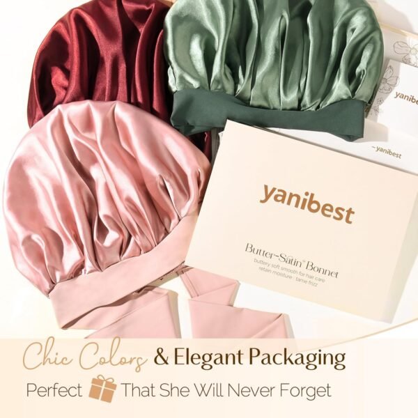 YANIBEST Silk Bonnet for Sleeping Women Satin Bonnet Double Layer Satin Lined Hair Bonnet with Tie Band Curly Hair Blush Pink - Image 7