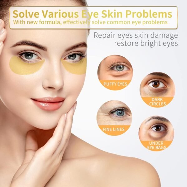 24K Gold Under Eye Patches - 60 Pack for Puffy Eyes, Dark Circles, Bags & Wrinkles with Collagen & Hyaluronic Acid - Image 2
