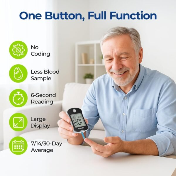 AUVON Blood Glucose Monitor Kit for Accurate Test, Diabetes Testing Kit with 100 Glucometer Strips, 100 30G Lancets and Lancing Devices, DS-W Portable Sugar Test Kit, No Coding - Image 2