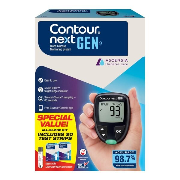 🌿 Ascensia CONTOUR NEXT GEN Blood Glucose Monitoring System – All-in-One Kit for Diabetes with Glucose Monitor and 20 Test Strips For Blood Sugar & Glucose Testing – Immunity, Bone & Wellness Support - Image 2