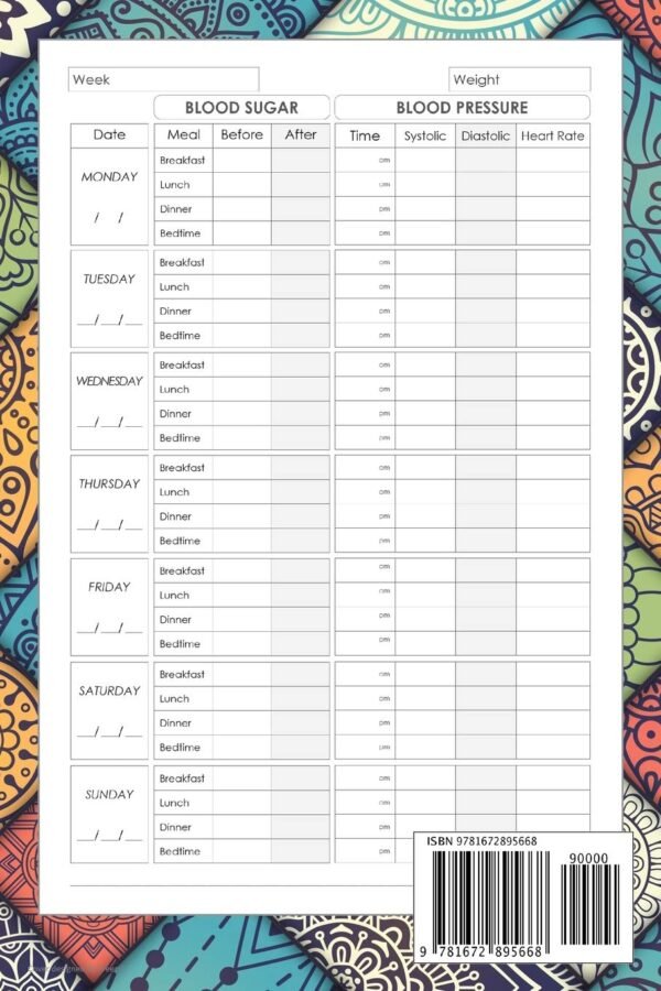 Blood Sugar & Blood Pressure Logbook: 2 in 1 Diabetes and Blood Pressure Log Book, Daily and Weekly to Monitor Blood Sugar and Blood Pressure levels ... Tracker 4 Record a Day Health Journal Diary - Image 2