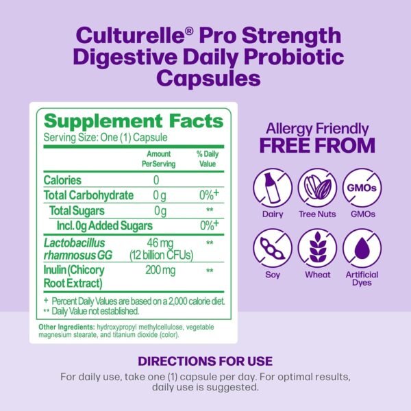 Culturelle Pro Strength Daily Probiotics For Digestive Health (2 Month Supply) with Prebiotics for Women & Men, Supports Occasional Diarrhea, Gas & Bloating, Gluten & Soy Free, 60 Count - Image 2