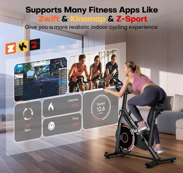 Exercise Bike, Adjustable Magnetic Resistance Stationary Bikes for Home with App Compatible, Quiet Indoor Cycling Bike with 350lbs Weight Capacity Comfortable Seat, Digital Monitor & Phone Mount - Image 2