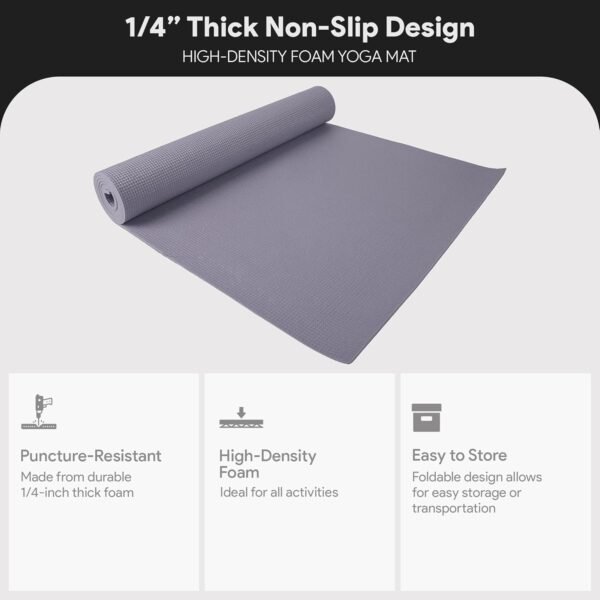 Fitvids All Purpose 1/4-Inch High Density Anti-Tear Exercise Yoga Mat with Carrying Strap, Multiple Colors - Image 2