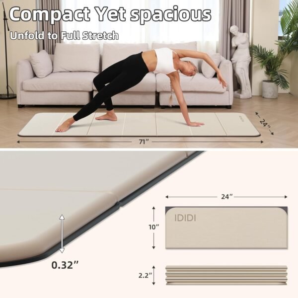 Foldable Yoga Mat Extra Thick 0.32 Inches Eco-Friendly POE Material, Non-Slip Design Fitness Mats, Multi-Purpose Workout Mats For Studio or Home Use (70 x 24 x 0.32 inches） - Image 2