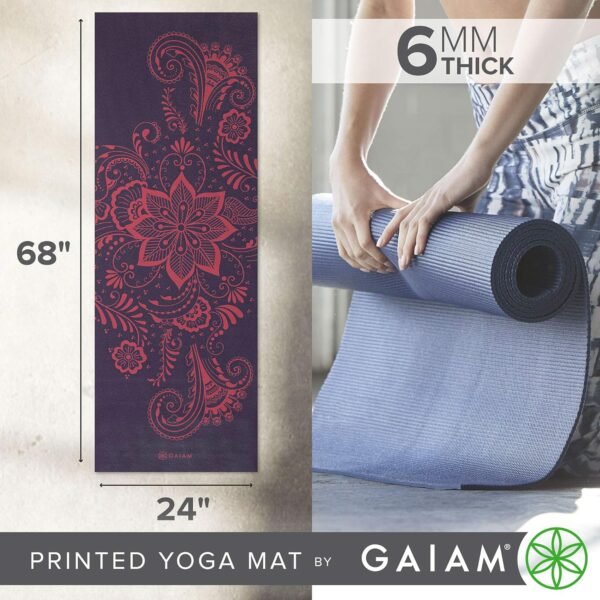 🌿 Gaiam Yoga Mat - Premium 6mm Print Extra Thick Non Slip Exercise & Fitness Mat for All Types of Yoga, Pilates & Floor Workouts (68"L x 24"W x 6mm Thick) – Immunity, Bone & Wellness Support - Image 2