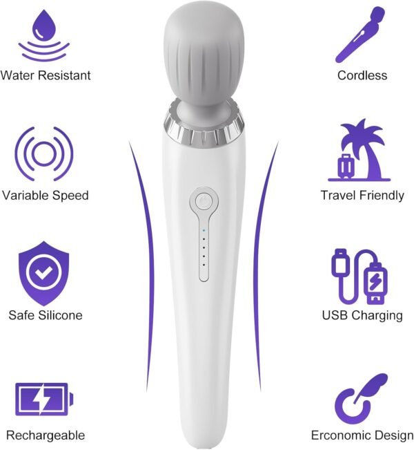 🌿 Handheld Massage Vibration, Cordless Electric Back Massager Portable 5 Speeds Deep Tissue Personal Wand Massager for Relaxation, Sports Recovery, Pain Relief, Back, Leg,Gifts for Men Women-White – Immunity, Bone & Wellness Support - Image 2