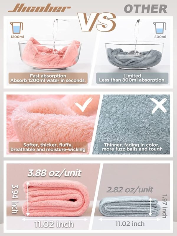 Hicober Microfiber Hair Towel, 3 Packs Hair Turbans for Wet Hair, Drying Hair Wrap Towels for Curly Hair Women Anti Frizz (Blue,Grey,Pink) - Image 2