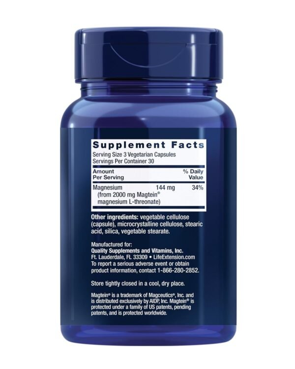 Life Extension Neuro-Mag Magnesium L-Threonate, Memory Health, Quick Thinking, Cognitive Health Support, Vegetarian, Non-GMO, 90 Vegetarian Capsules (144 mg from 2000 mg Magtein magnesium L-threonate - Image 2