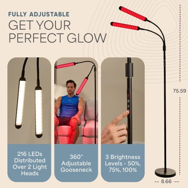 🌿 Lifepro Near Infrared Light Therapy & Red Light Therapy for Body Lamp –216 LED,Dual Head Design, 660nm & 850nm Modes for Skin Health, Pain Relief & Circulation- Adjustable LED Lamp for Home & Office – Immunity, Bone & Wellness Support - Image 2