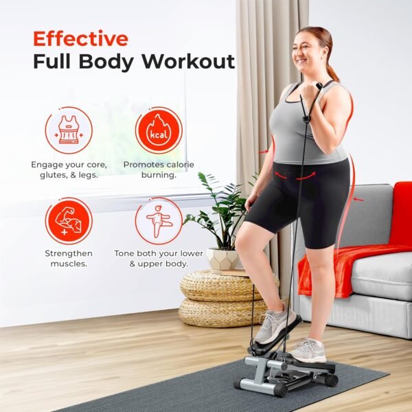 🌿 Sunny Health & Fitness Mini Stepper for Exercise at Home, Stair Step Workout Machine with Resistance Band and Over 300lb Weight Capacity, Optional Twist Motion and Free SunnyFit App Connection – Immunity, Bone & Wellness Support - Image 2