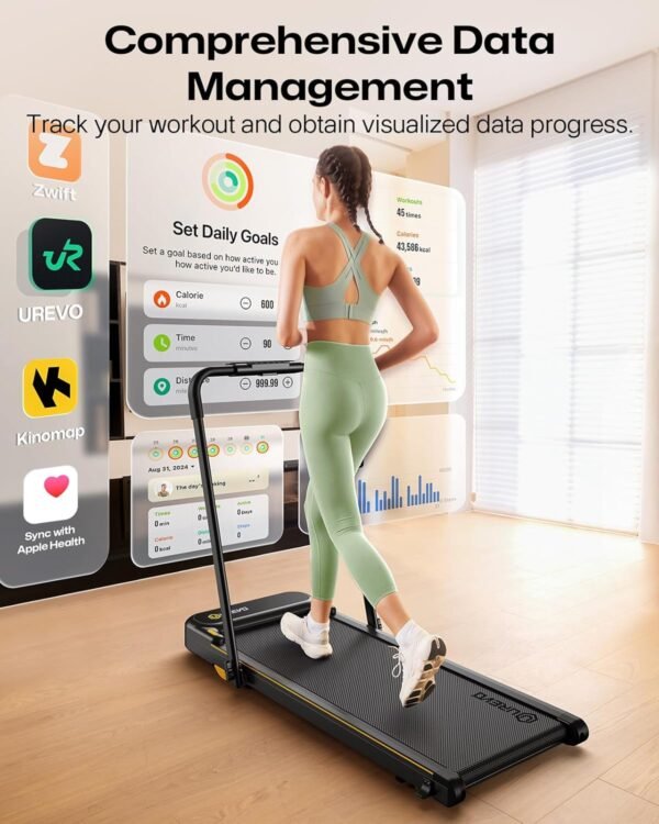 🌿 UREVO Strol 2E Smart 2-in-1 Folding Treadmill, Compact Walking Pad with Safety Handle, Plug and Play, Dual LED Display, Workout APP, Walking or Running for Home Office, Remote Included – Immunity, Bone & Wellness Support - Image 2