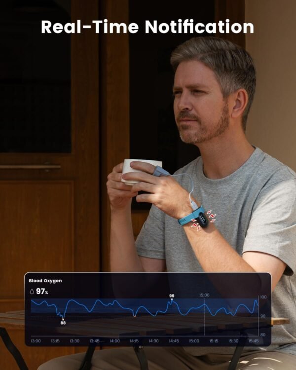 🌿 Vibeat OxyU Wrist Pulse Oximeter - Bluetooth Blood Oxygen Monitor with Finger Sensor, Wearable Finger Oxygen Meter, Continuous Heart Rate & O2 Tracking, Real-time Notification, Free APP & PC Report – Immunity, Bone & Wellness Support - Image 2
