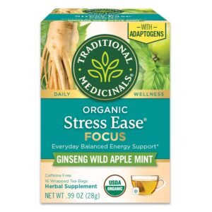Traditional Medicinals Tea, Organic Stress Ease Focus, with Adaptogens, Everyday Balanced Energy, Ginseng Wild Apple Mint, 16 Tea Bags - Image 2