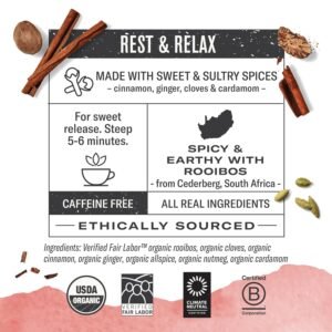 Numi Organic Rooibos Chai Tea, 18 Caffeine Free Herbal Bags, Microplastic Free, Rich Flavor with Cinnamon, Allspice & Ginger - Image 3