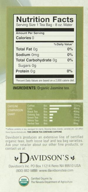 Davidson's Organics, Jasmine Flower, 25-count Tea Bags, Pack of 6 - Image 3