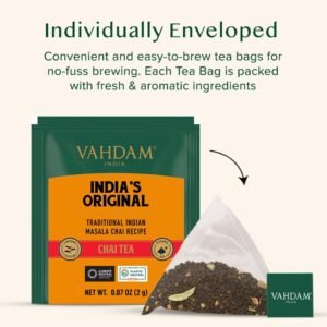 VAHDAM, India's Original Masala Chai Tea (30 Pyramid Tea Bags) Non GMO, Gluten Free, No Artificial Flavors | Blended w/Exotic Spices | Chai Tea Bags | Resealable Ziplock Pouch - Image 5