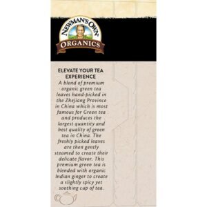 Newman's Own Organic Ginger Green Tea Green Tea with 20 Individually Wrapped Tea Bags Per Box (Pack of 4) USDA Certified Contains Caffeine Brew Hot - Image 3