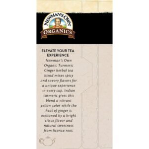 Newman’s Own Organic Turmeric Ginger Herbal Tea Caffeine-Free May Aid Digestion and Boost Immunity Turmeric Tea with20 Individually Wrapped Tea Bags Per Box (Pack of 4) USDA Certified - Image 4