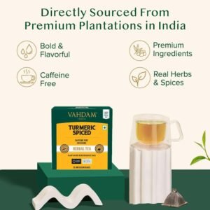 VAHDAM, Turmeric Spice Herbal Tea Bags (15 Count) Caffeine Free, Non GMO| 100% Pure Herbal Tisane - Savory & Spicy | Individually Wrapped Pyramid Tea Bags | Direct from Source - Image 4