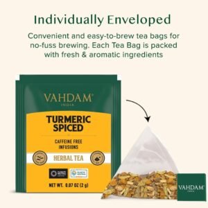 VAHDAM, Turmeric Spice Herbal Tea Bags (15 Count) Caffeine Free, Non GMO| 100% Pure Herbal Tisane - Savory & Spicy | Individually Wrapped Pyramid Tea Bags | Direct from Source - Image 5