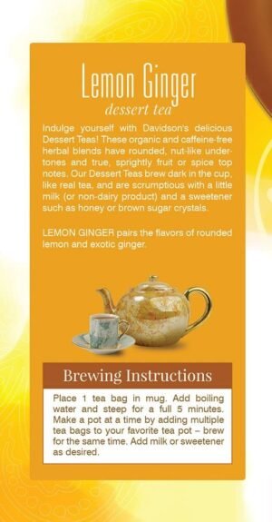Davidson's Organics, Lemon Ginger, 25-count Tea Bags, Pack of 6 - Image 4