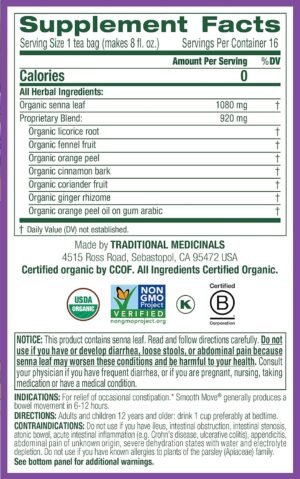 Traditional Medicinals Organic Smooth Move Herbal Stimulant Laxative Wrapped Tea Bags, 16 Count (Pack of 1) - Image 3