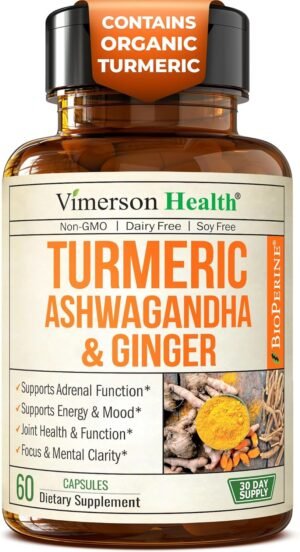 Ashwagandha Turmeric Curcumin Supplement with Ginger - Organic Turmeric Supplement, Curcumin with Black Pepper (95% Curcuminoids), Ginger Root for Joint Health, Energy & Immune Support. 60 Capsules - Image 2