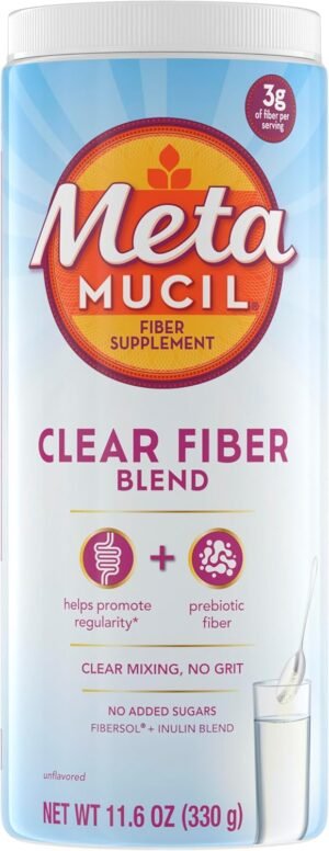 Metamucil Fiber Supplement, Unflavored Clear Mixing Powder, No Grit, No Sugar Added, Plant Based Prebiotic Fiber Supplement Blend for Daily Digestive Health, 75 teaspoons - Image 2