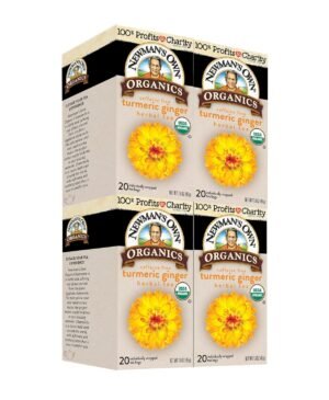 Newman’s Own Organic Turmeric Ginger Herbal Tea Caffeine-Free May Aid Digestion and Boost Immunity Turmeric Tea with20 Individually Wrapped Tea Bags Per Box (Pack of 4) USDA Certified - Image 2