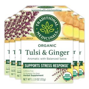 Traditional Medicinals Tea, Organic Tulsi & Ginger, Relieves Stress, Tension, & Irritability, 96 Tea Bags (6 Pack) - Image 2
