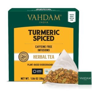 VAHDAM, Turmeric Spice Herbal Tea Bags (15 Count) Caffeine Free, Non GMO| 100% Pure Herbal Tisane - Savory & Spicy | Individually Wrapped Pyramid Tea Bags | Direct from Source - Image 2